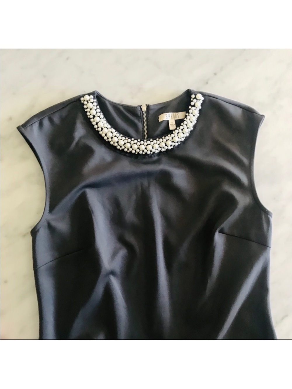 Spense Black Pearl-Embellished Cap-Sleeve Midi Dress